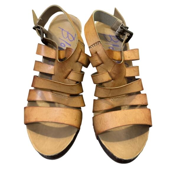 Blowfish Malibu Women's Tan Leather Strappy Platform Wedge Heel Sandal 7.5 - Picture 2 of 6